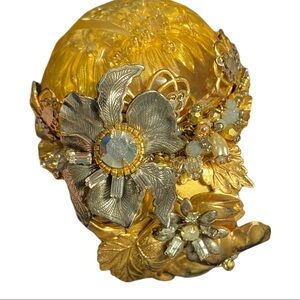 Miriam Haskell gold flower resin cuff bracelet